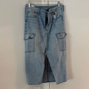 Light Blue Denim Cargo mid calf Skirt